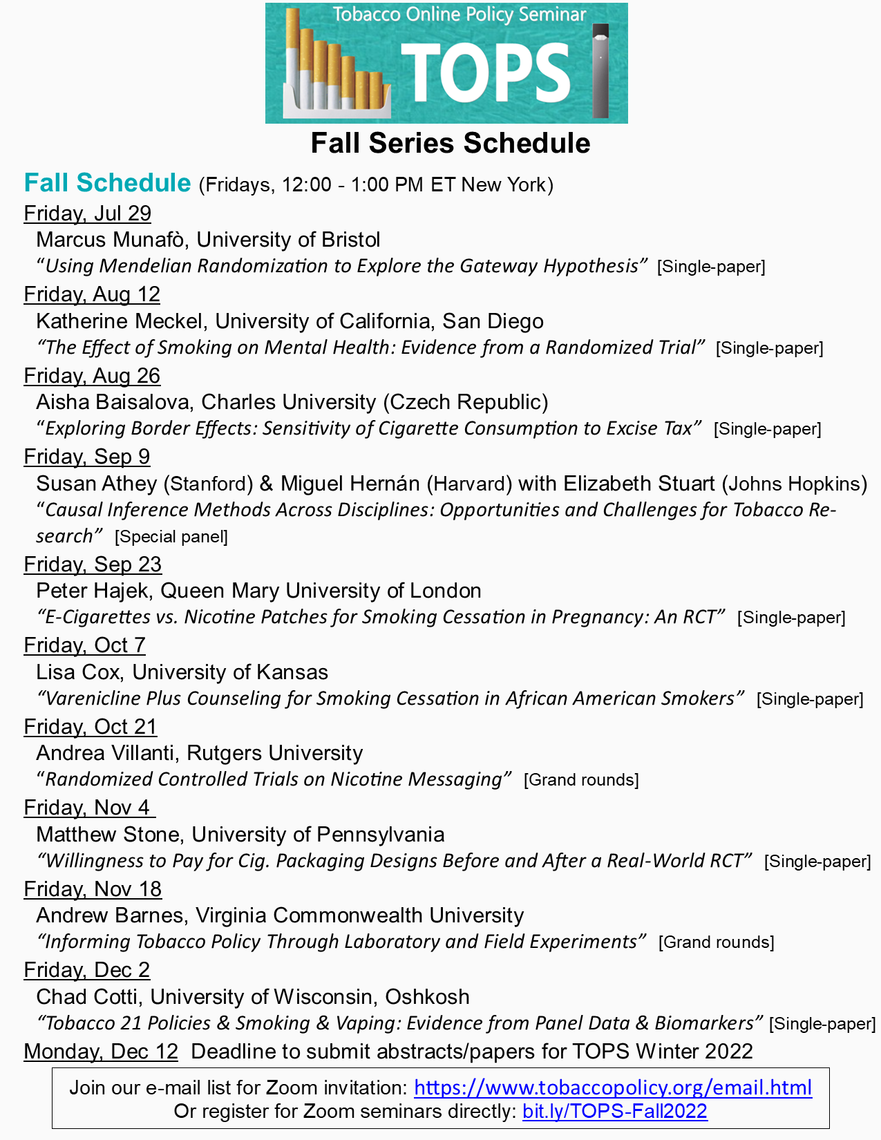 Schedule | Tobacco Online Policy Seminar (TOPS)